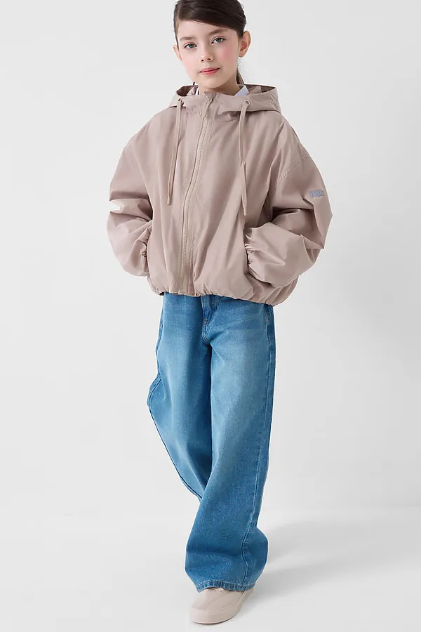 Куртка текстильная с полиуретановым покрытием для девочек (ветровка) PLAYTODAY, бежевый - фото 2