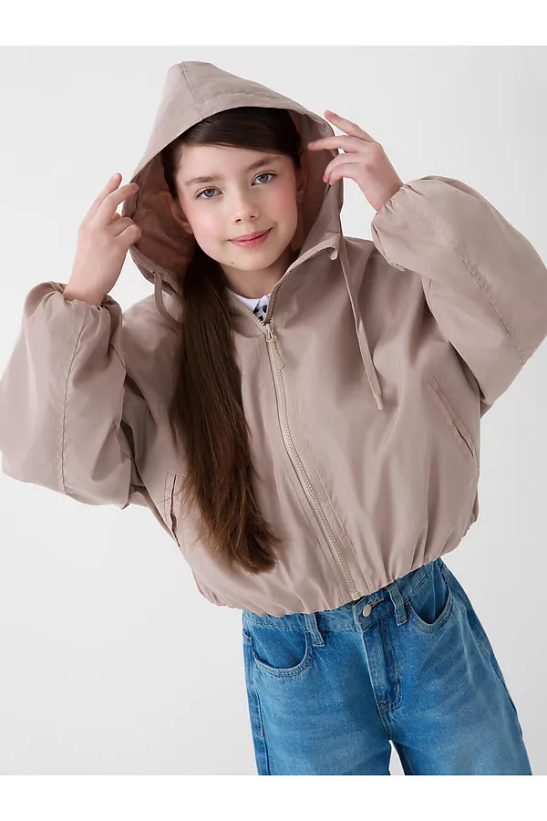 Куртка текстильная с полиуретановым покрытием для девочек (ветровка) PLAYTODAY, бежевый - фото 2