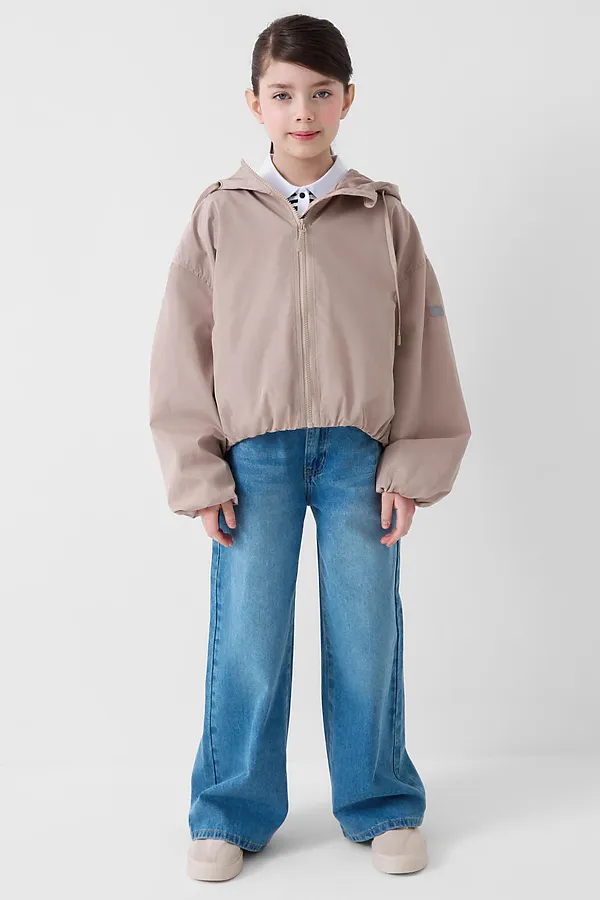 Куртка текстильная с полиуретановым покрытием для девочек (ветровка) PLAYTODAY, бежевый - фото 2