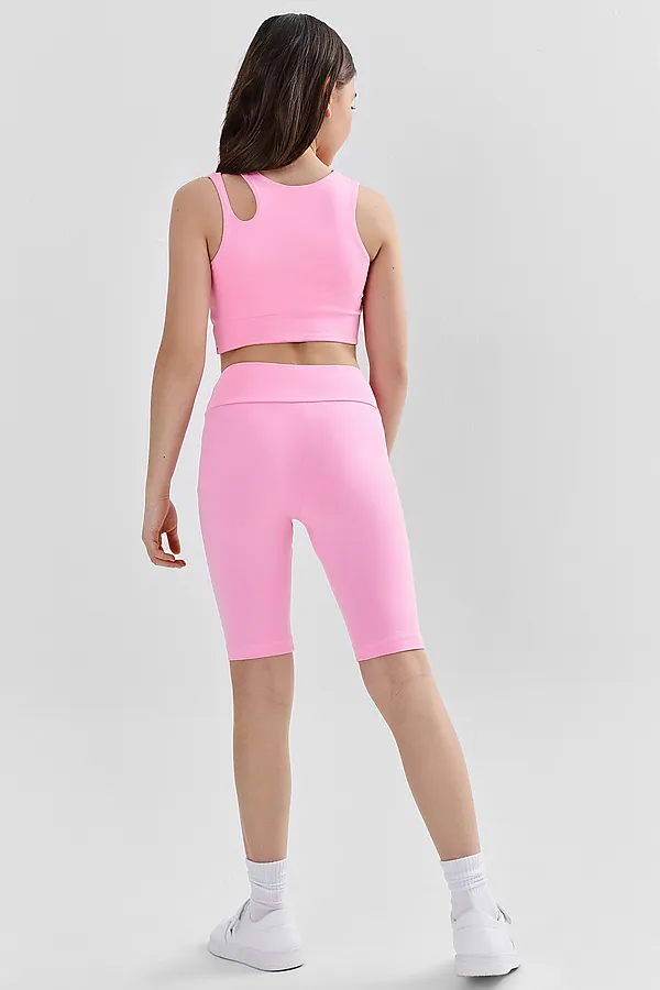 Комплект для девочек (топ для занятий спортом, велосипедки) MARK FORMELLE, розовый +печать - фото 2