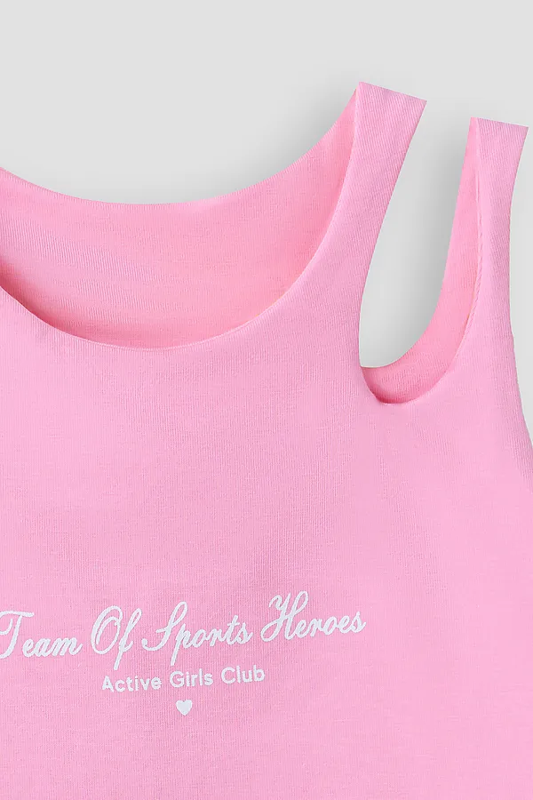 Комплект для девочек (топ для занятий спортом, велосипедки) MARK FORMELLE, розовый +печать - фото 2