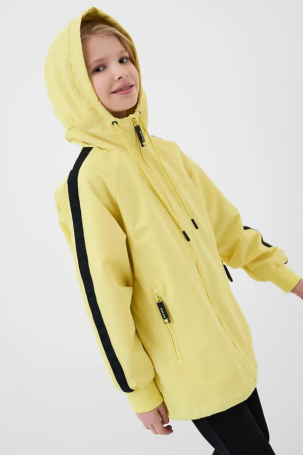 Куртка текстильная с полиуретановым покрытием для девочек (ветровка) PLAYTODAY, жёлтый - фото 2