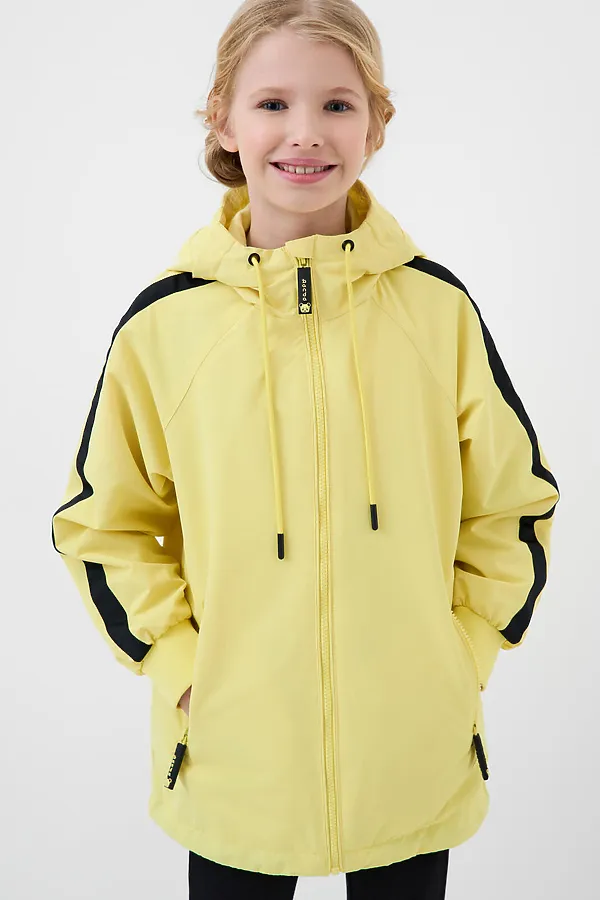 Куртка текстильная с полиуретановым покрытием для девочек (ветровка) PLAYTODAY, жёлтый - фото 2