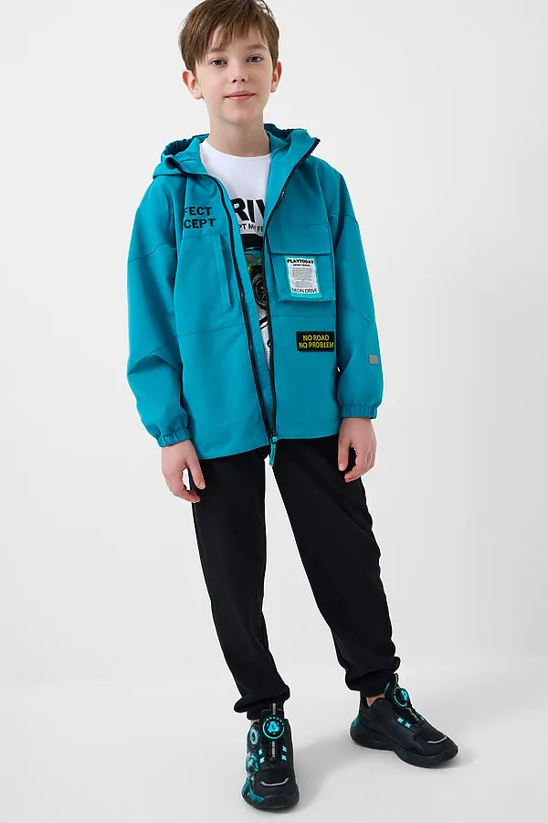 Куртка текстильная с полиуретановым покрытием для мальчиков (ветровка) PLAYTODAY, бирюзовый - фото 2