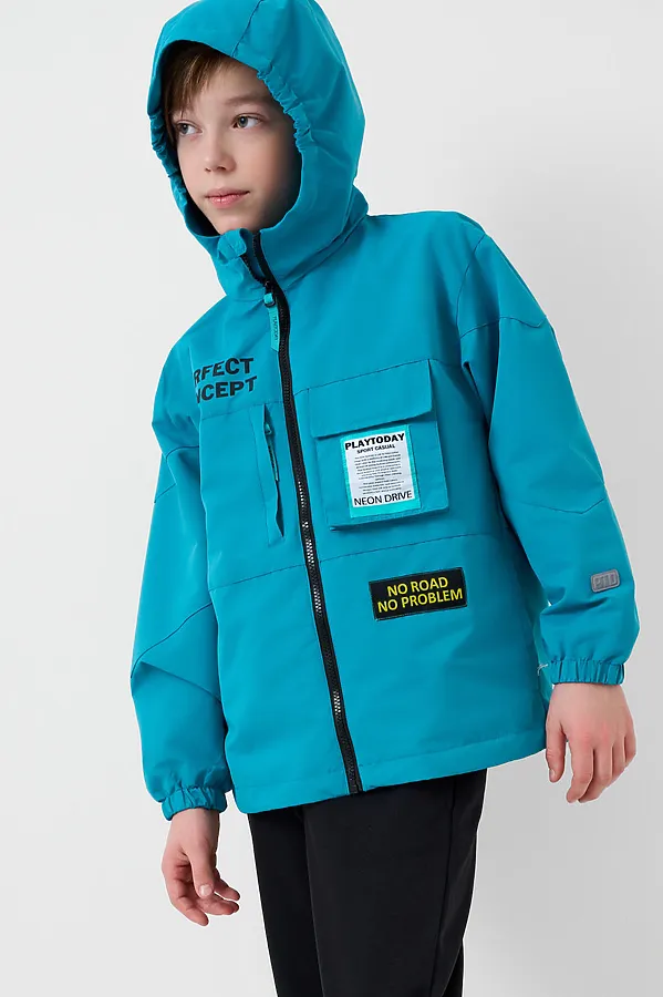 Куртка текстильная с полиуретановым покрытием для мальчиков (ветровка) PLAYTODAY, бирюзовый - фото 2
