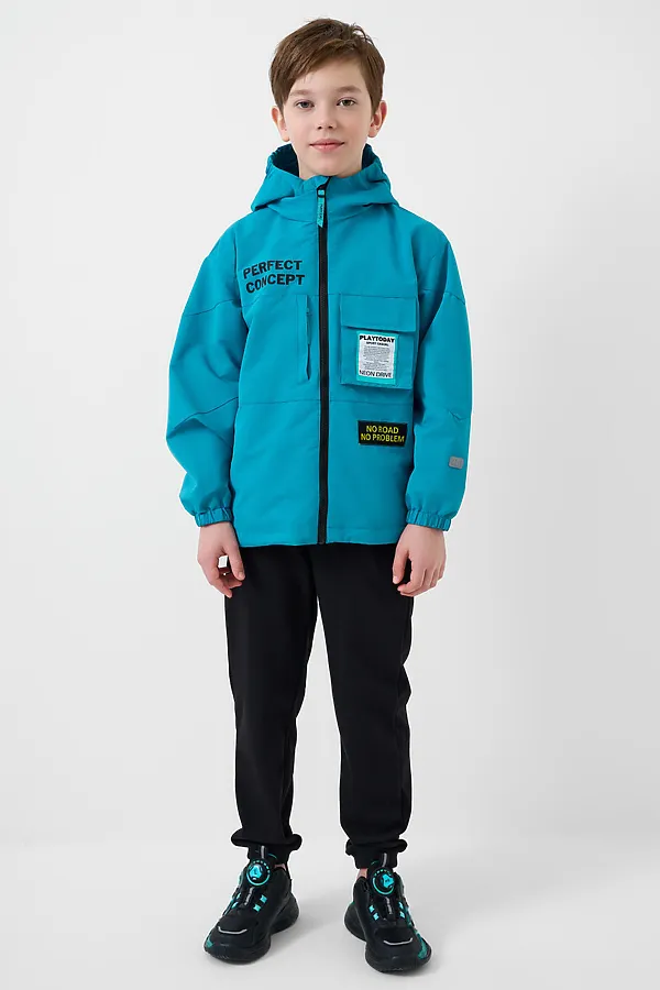 Куртка текстильная с полиуретановым покрытием для мальчиков (ветровка) PLAYTODAY, бирюзовый - фото 2