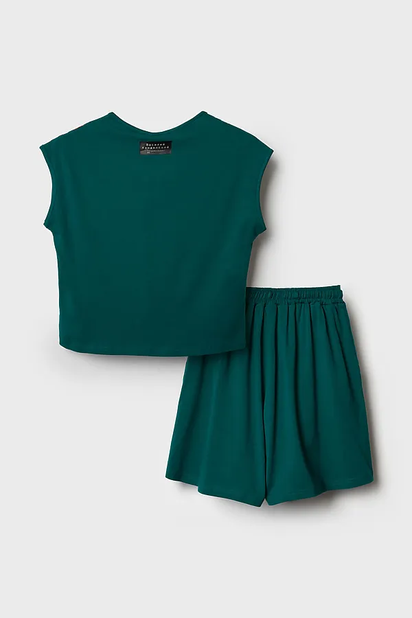 Комплект трикотажный для девочек: фуфайка (футболка), шорты PLAYTODAY, белый,темно-зеленый - фото 2