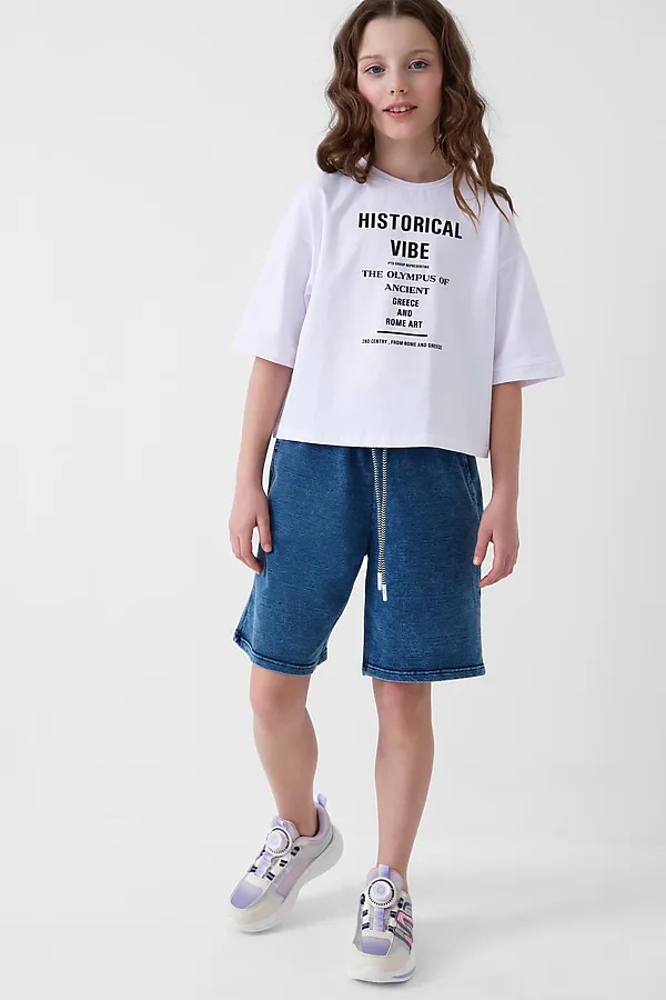 Шорты трикотажные для девочек PLAYTODAY, синий - фото 2