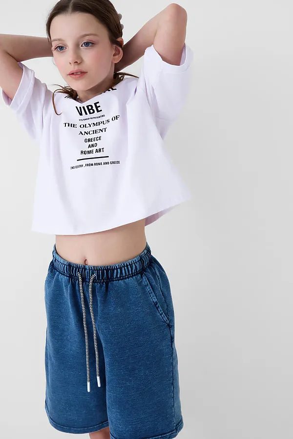 Шорты трикотажные для девочек PLAYTODAY, синий - фото 2