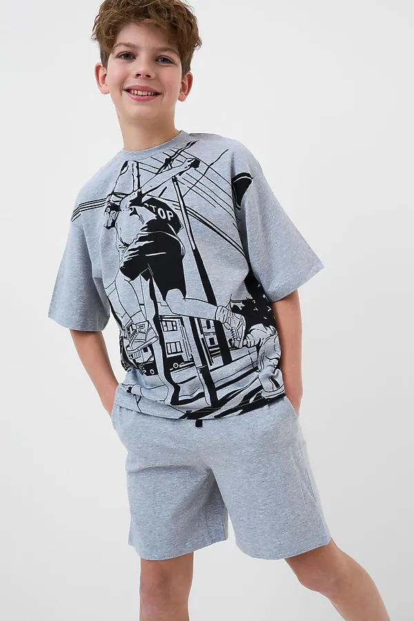 Пижама трикотажная для мальчиков PLAYTODAY, серый меланж - фото 2