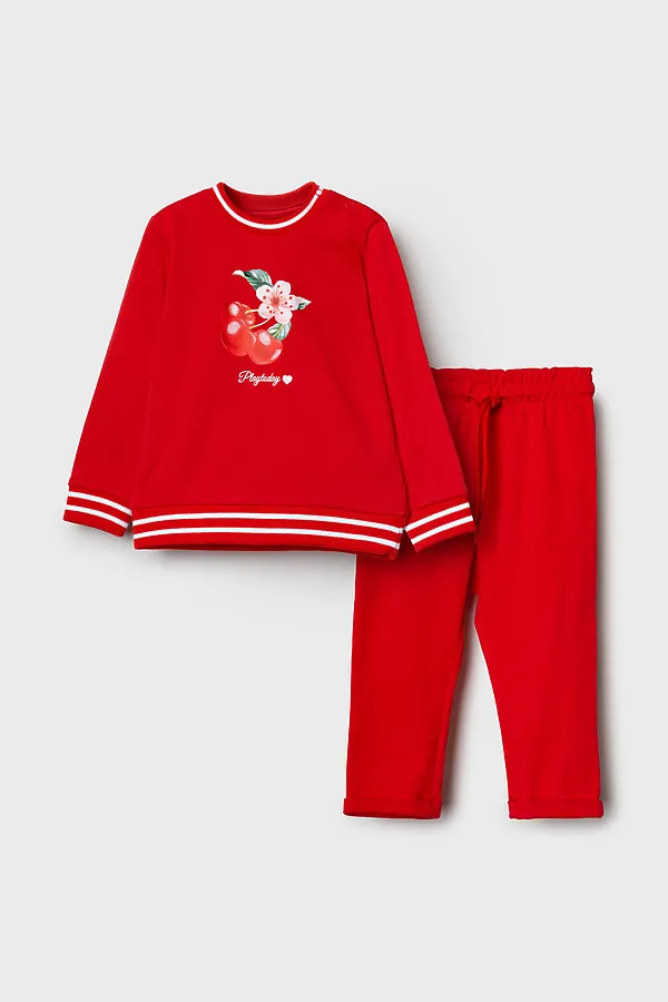 Комплект детский трикотажный для девочек: толстовка, брюки PLAYTODAY, красный - фото 2