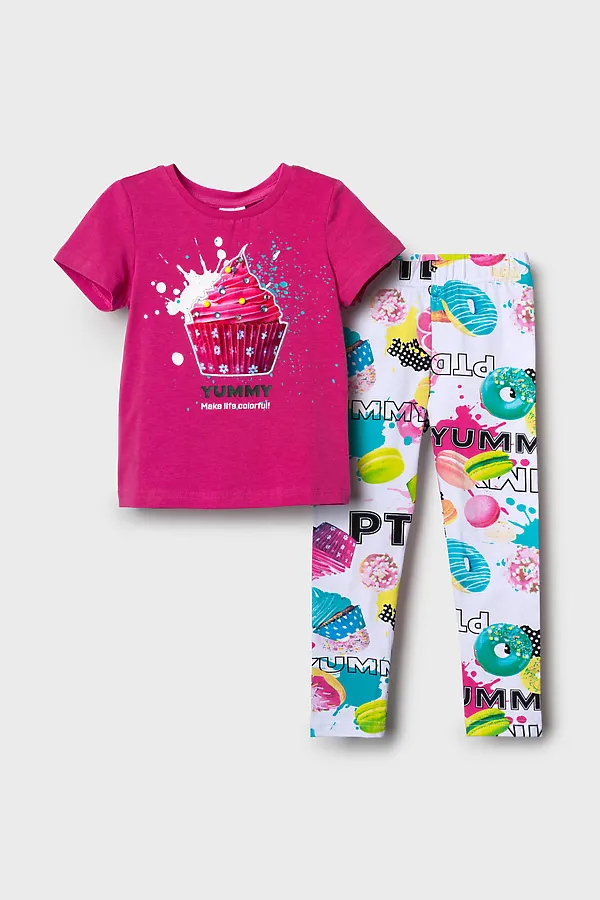 Комплект трикотажный для девочек: фуфайка (футболка), брюки (легинсы) PLAYTODAY, разноцветный - фото 2