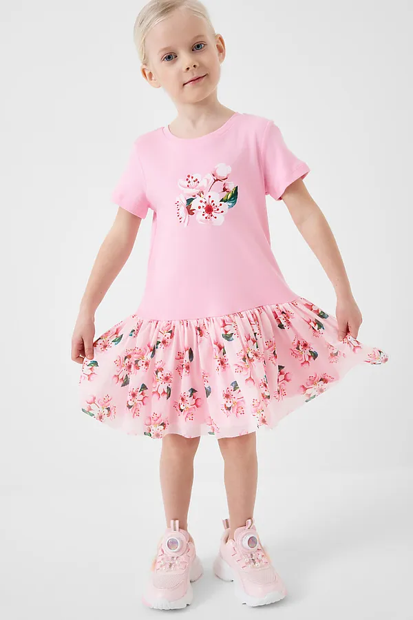 Платье трикотажное для девочек PLAYTODAY, разноцветный - фото 2