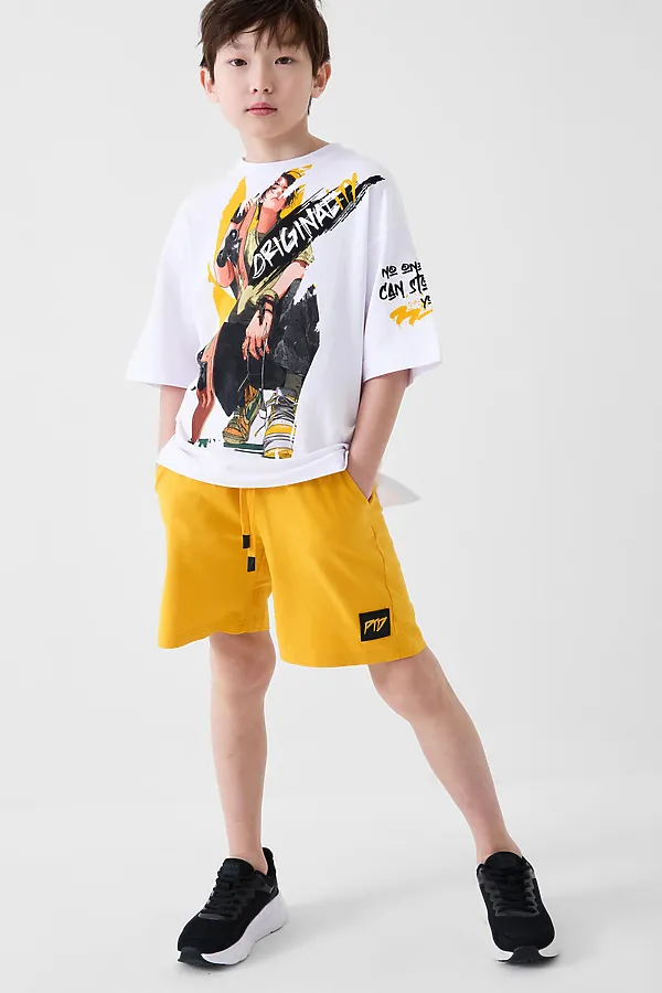 Комплект трикотажный для мальчиков: фуфайка (футболка), шорты PLAYTODAY, белый,оранжевый - фото 2