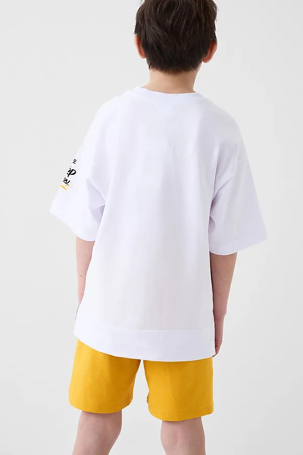 Комплект трикотажный для мальчиков: фуфайка (футболка), шорты PLAYTODAY, белый,оранжевый - фото 2