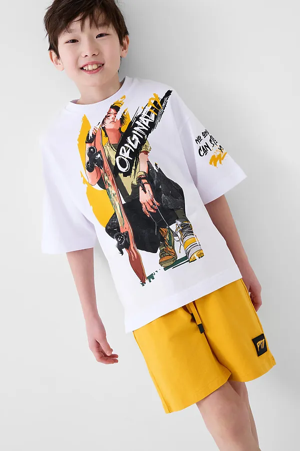 Комплект трикотажный для мальчиков: фуфайка (футболка), шорты PLAYTODAY, белый,оранжевый - фото 2