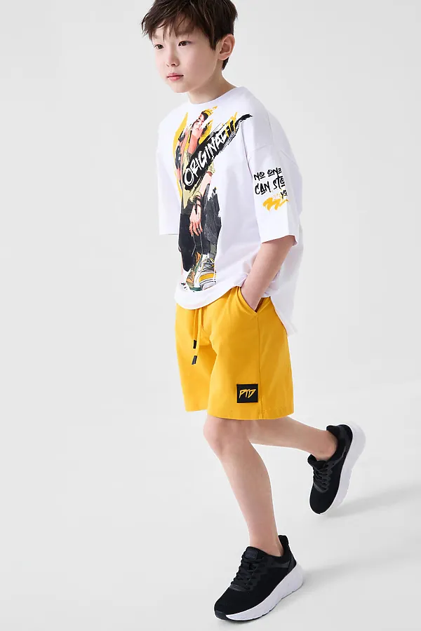 Комплект трикотажный для мальчиков: фуфайка (футболка), шорты PLAYTODAY, белый,оранжевый - фото 2