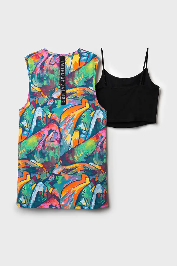 Комплект трикотажный: платье, топ PLAYTODAY, разноцветный - фото 2