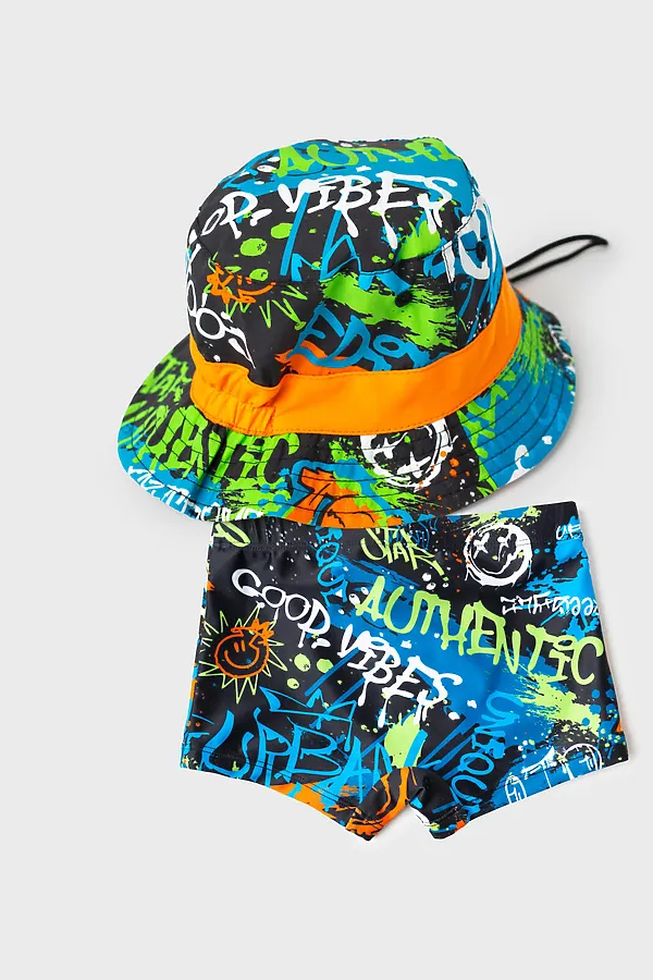 Комплект для мальчиков: плавки-шорты трикотажные, панама текстильная PLAYTODAY, разноцветный - фото 2