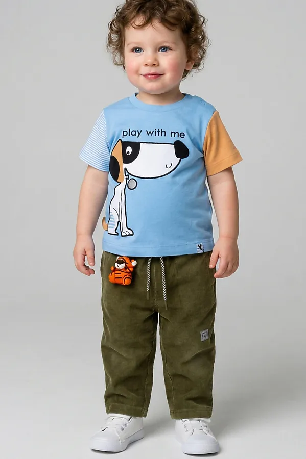 Джемпер детский трикотажный для мальчиков (футболка) PLAYTODAY, голубой,коричневый,белый - фото 2