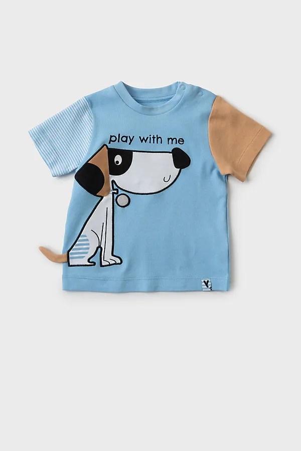 Джемпер детский трикотажный для мальчиков (футболка) PLAYTODAY, голубой,коричневый,белый - фото 2