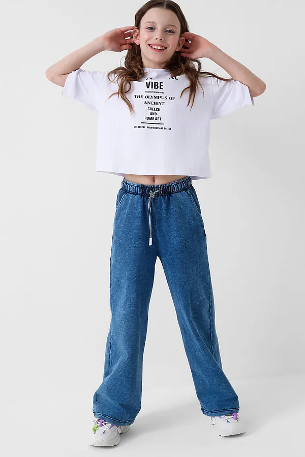 Брюки трикотажные для девочек (кюлоты) PLAYTODAY, синий - фото 2