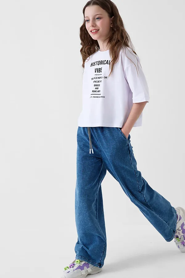 Брюки трикотажные для девочек (кюлоты) PLAYTODAY, синий - фото 2