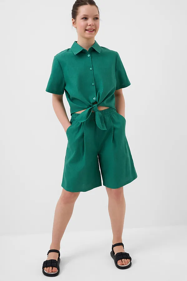 Комплект текстильный для девочек: рубашка, шорты PLAYTODAY, зеленый - фото 2