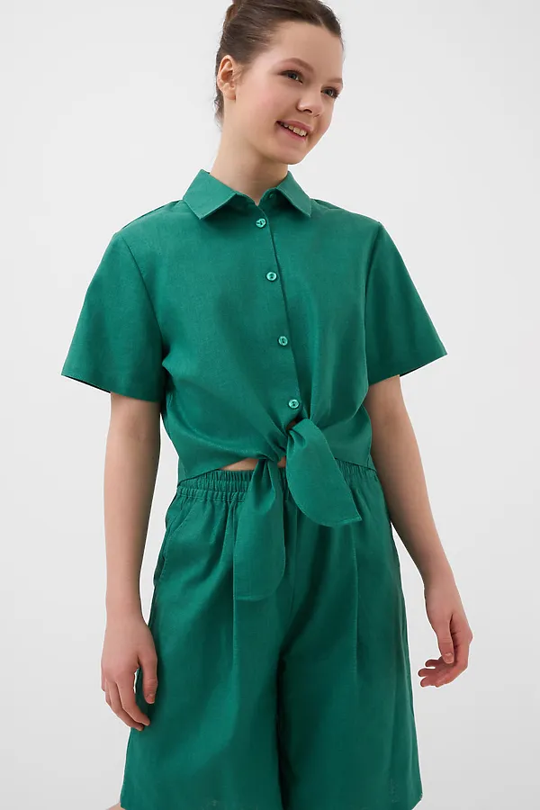 Комплект текстильный для девочек: рубашка, шорты PLAYTODAY, зеленый - фото 2
