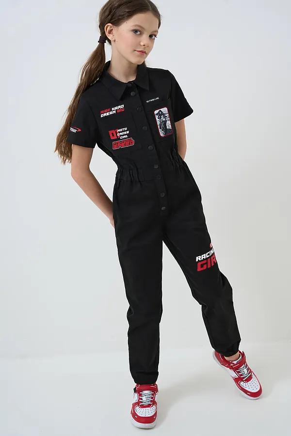 Комбинезон текстильный для девочек PLAYTODAY, черный - фото 2