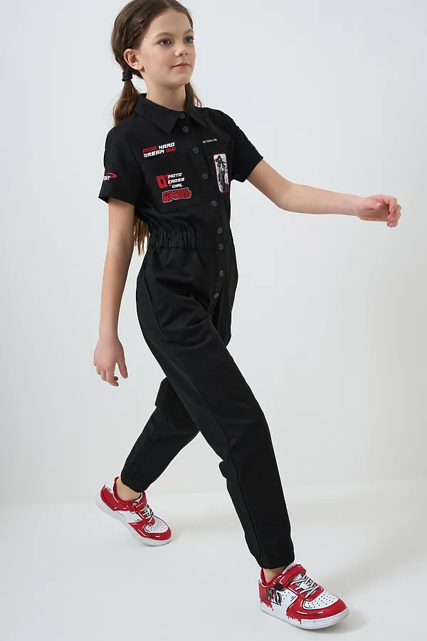 Комбинезон текстильный для девочек PLAYTODAY, черный - фото 2
