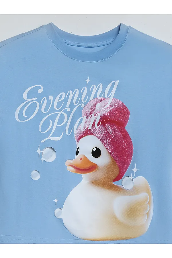 Комплект для девочек (футболка, шорты) MARK FORMELLE, небо +желто -голубая клетка - фото 2