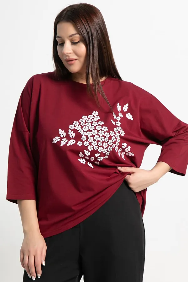 Блуза Ромашка LADY TAIGA, бордовая - фото 2