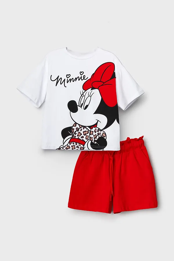 Комплект трикотажный для девочек: фуфайка (футболка), шорты PLAYTODAY, белый,красный - фото 2