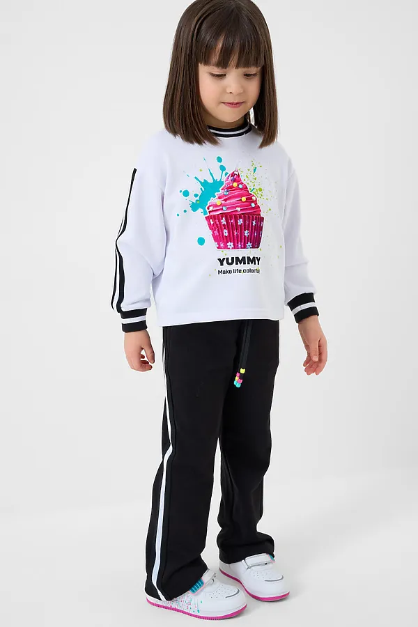 Комплект трикотажный для девочек: толстовка, брюки PLAYTODAY, белый,черный - фото 2