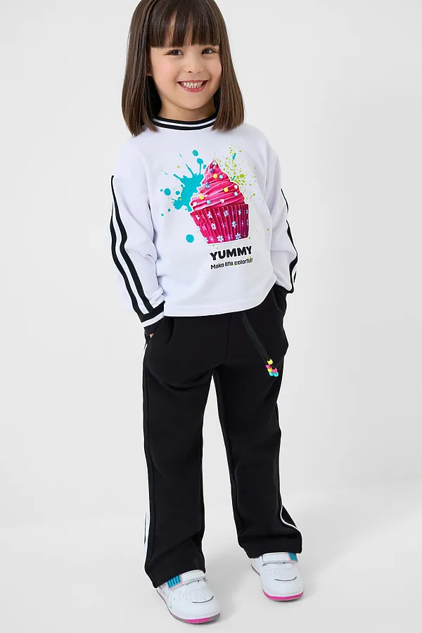 Комплект трикотажный для девочек: толстовка, брюки PLAYTODAY, белый,черный - фото 2