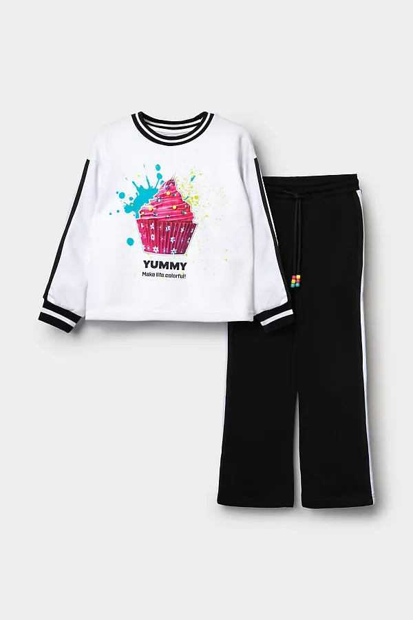 Комплект трикотажный для девочек: толстовка, брюки PLAYTODAY, белый,черный - фото 2