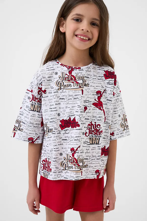 Комплект трикотажный для девочек: фуфайка (футболка), шорты PLAYTODAY, разноцветный - фото 2