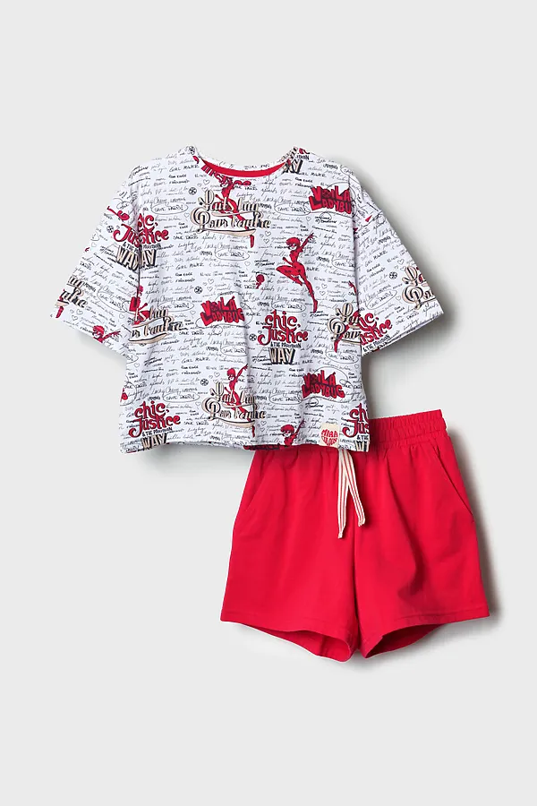 Комплект трикотажный для девочек: фуфайка (футболка), шорты PLAYTODAY, разноцветный - фото 2