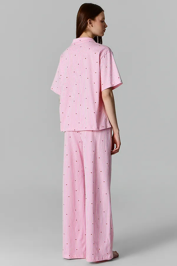 Комплект женский (рубашка, брюки) MARK FORMELLE, красные сердечки на розовой полоске - фото 2