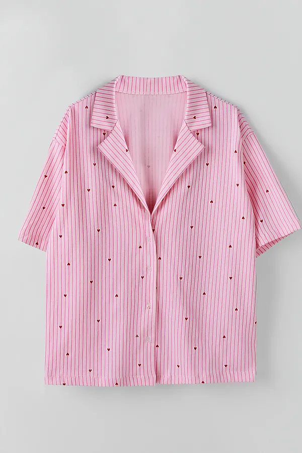 Комплект женский (рубашка, брюки) MARK FORMELLE, красные сердечки на розовой полоске - фото 2