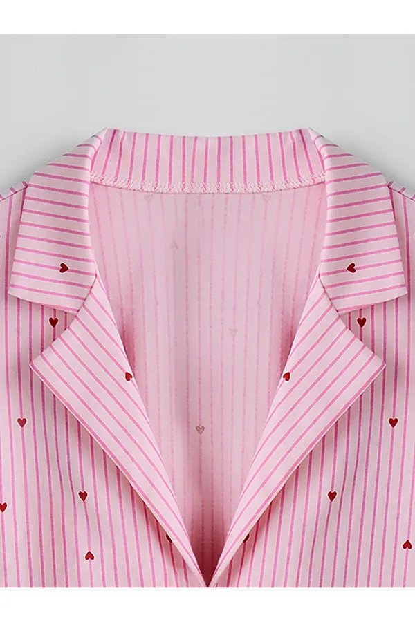 Комплект женский (рубашка, брюки) MARK FORMELLE, красные сердечки на розовой полоске - фото 2