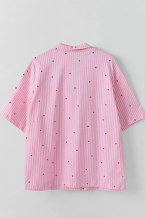 Комплект женский (рубашка, брюки) MARK FORMELLE, красные сердечки на розовой полоске - фото 2