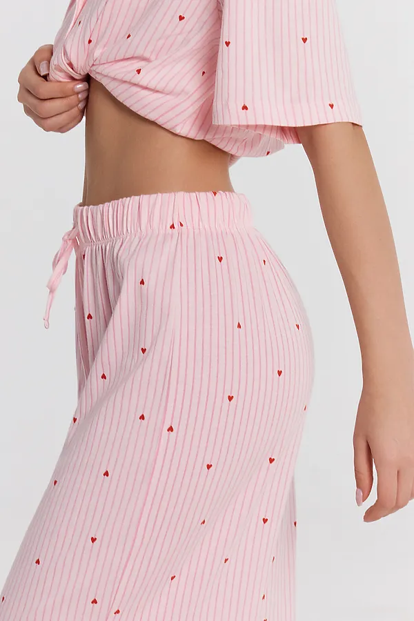 Комплект женский (рубашка, брюки) MARK FORMELLE, красные сердечки на розовой полоске - фото 2