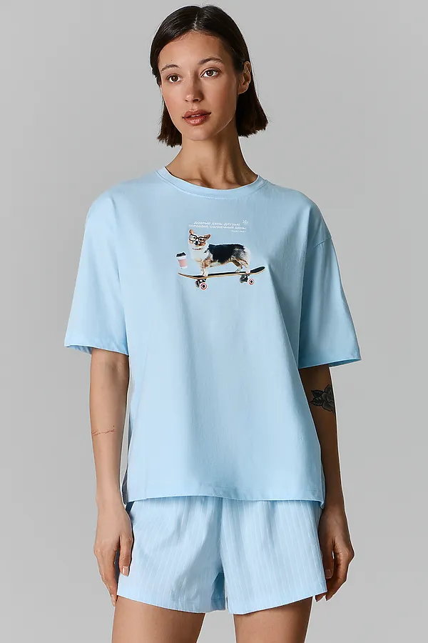 Комплект женский (джемпер, шорты) MARK FORMELLE, голубое небо +полоска на голубом - фото 2