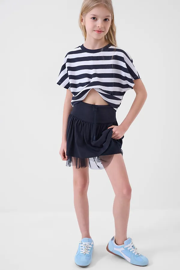 Юбка-шорты трикотажные для девочек PLAYTODAY, темно-серый - фото 2