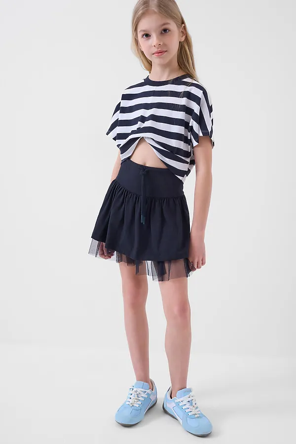 Юбка-шорты трикотажные для девочек PLAYTODAY, темно-серый - фото 2