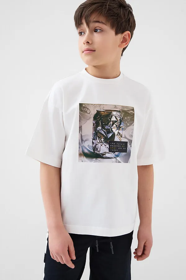 Фуфайка трикотажная для мальчиков (футболка) PLAYTODAY, белый - фото 2