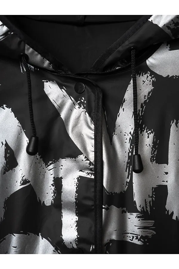 Плащ из полимерного материала для женщин (дождевик) PLAYTODAY, черный,серебряный - фото 2