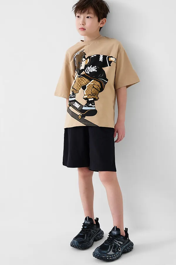 Пижама трикотажная для мальчиков PLAYTODAY, черный,бежевый - фото 2